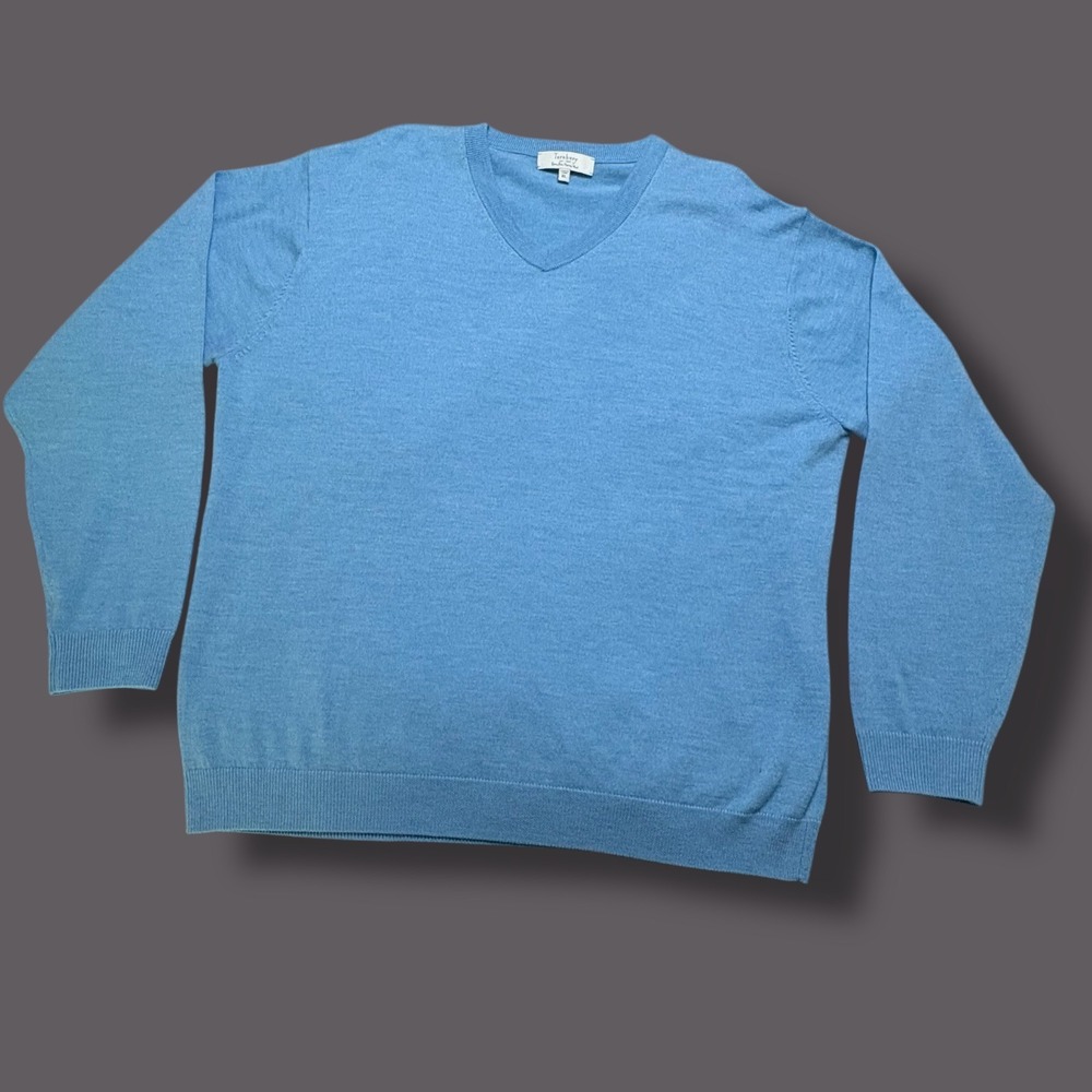 Turnbury Blue Cotton‎ Blend V-Neck Sweater Lightweight Mens XL